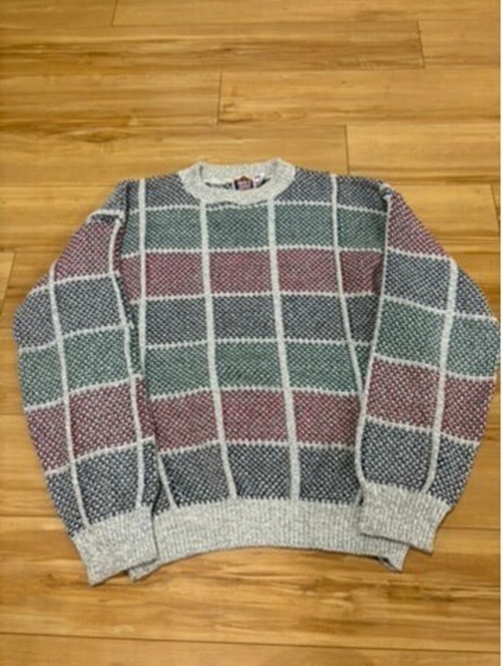 Vintage 90s American Edition Plaid Block Knit Sweater Cotton USA Made Large